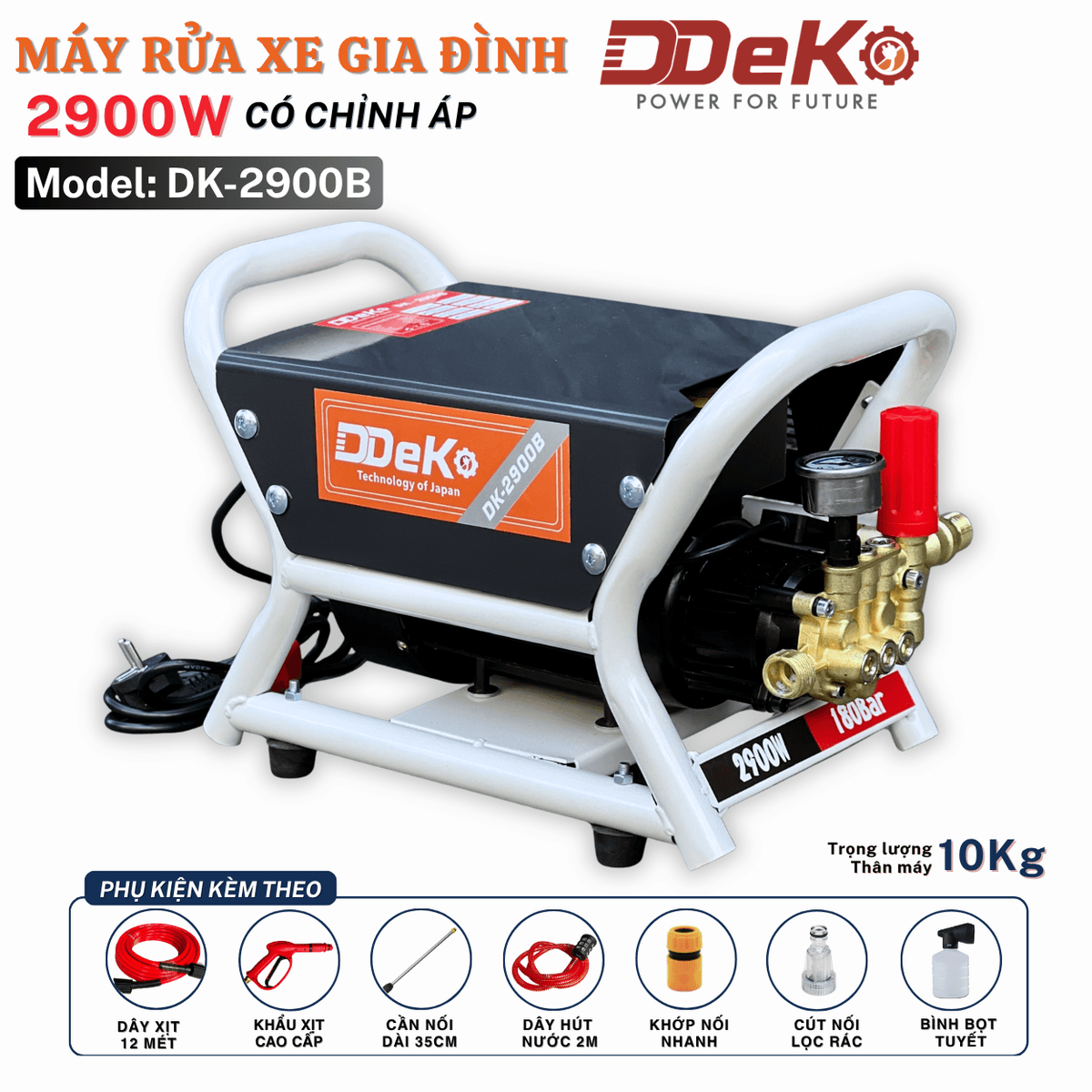 Máy rửa xe gia đình 2900W DEKO DK-2900B có chỉnh áp — ảnh 1